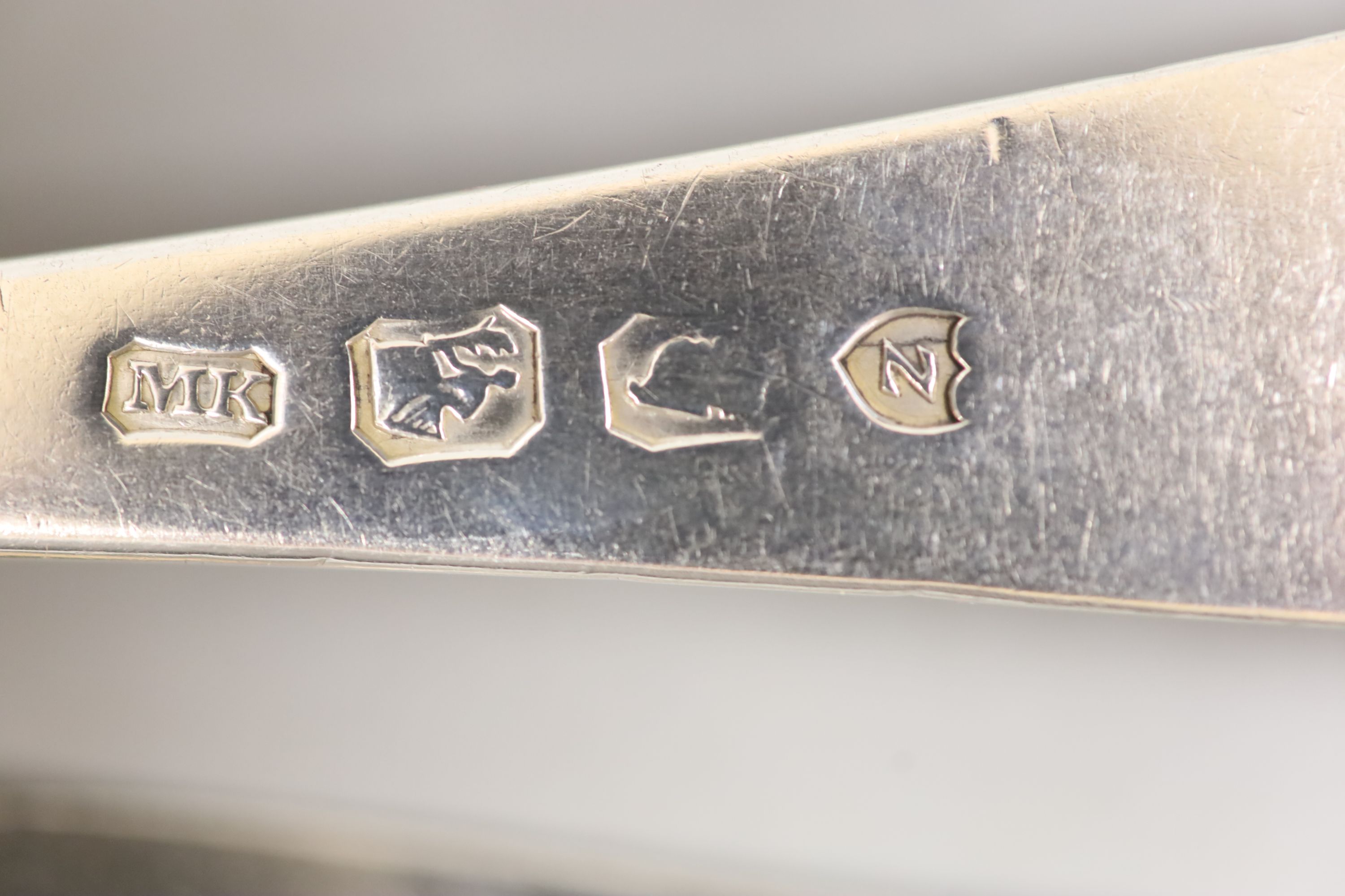 Nine assorted 18th and 19th century silver table and dessert forks, various dates and makers